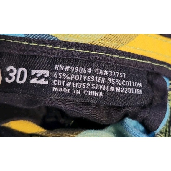 Billabong Shorts Men's 30 Yellow Green Blue Plaid Swim‎ Board Surf Trunks - Picture 8 of 10
